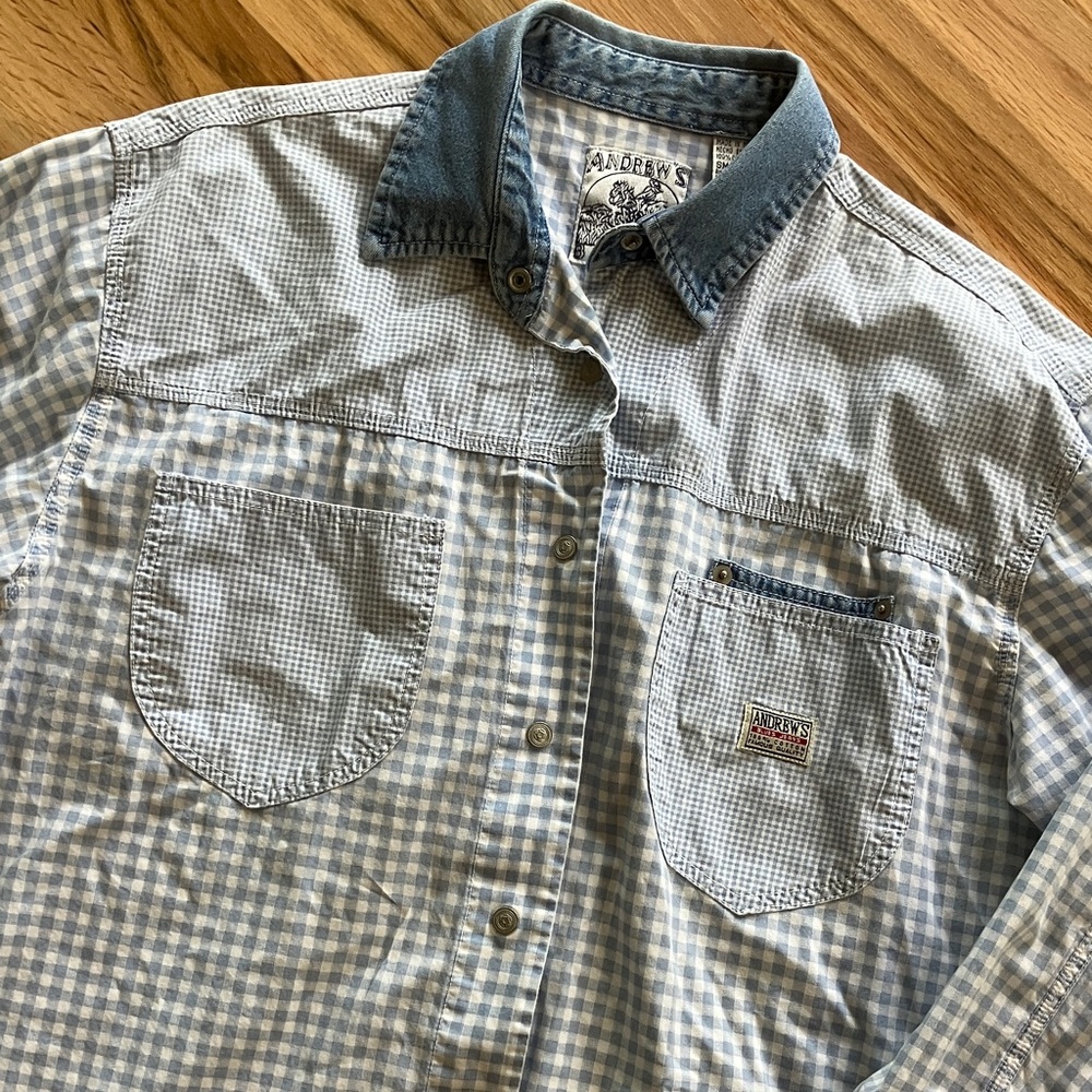 Gingham Western Style Women’s Shirt Small Denim Cowgirl